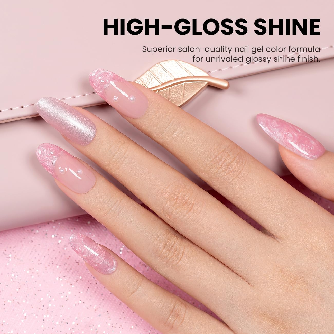 RARJSM Pearl Nail Art Gel Liner 2 Pcs Set Pearlescent Milky Silver White and Pink Shell Glitter Swirl Effect Gel Nail Polish 8ml Build in Thin Brush Beauty and Personal Care RARJSM