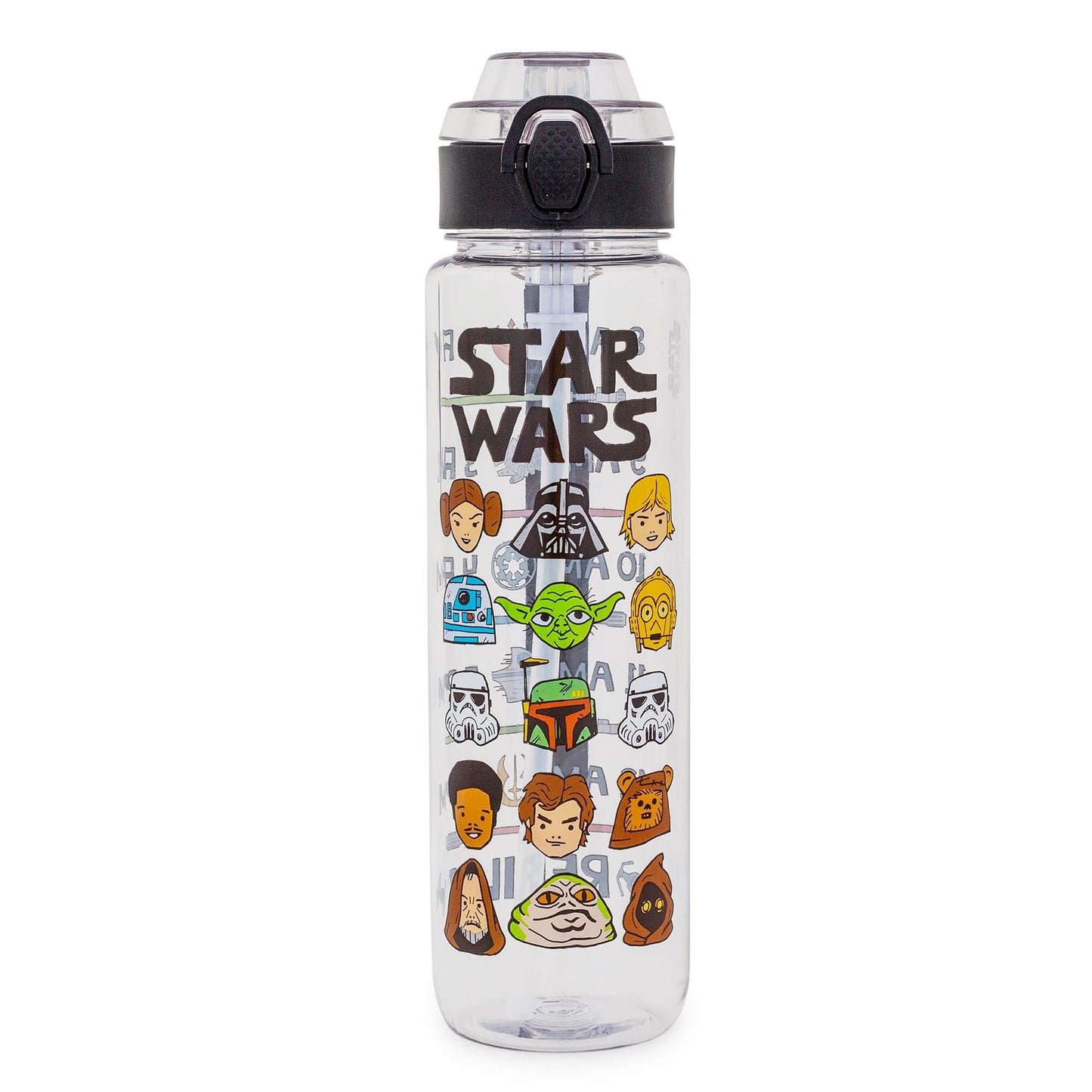 Silver Buffalo Star Wars Cartoon Characters Plastic Water Bottle with Locking Lid and Strap, 33 Ounces