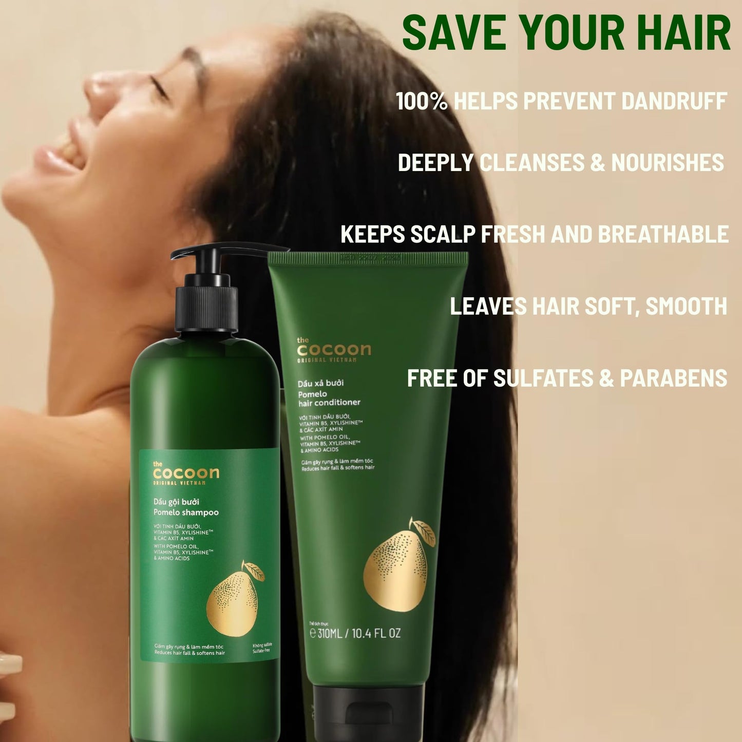 Cocoon Ultimate Hair Repair Set (SAVE 30%): Pomelo Tonic 4.7 fl oz, Shampoo & Conditioner 16.9 fl oz each, and Hair Mask 6.7 fl oz