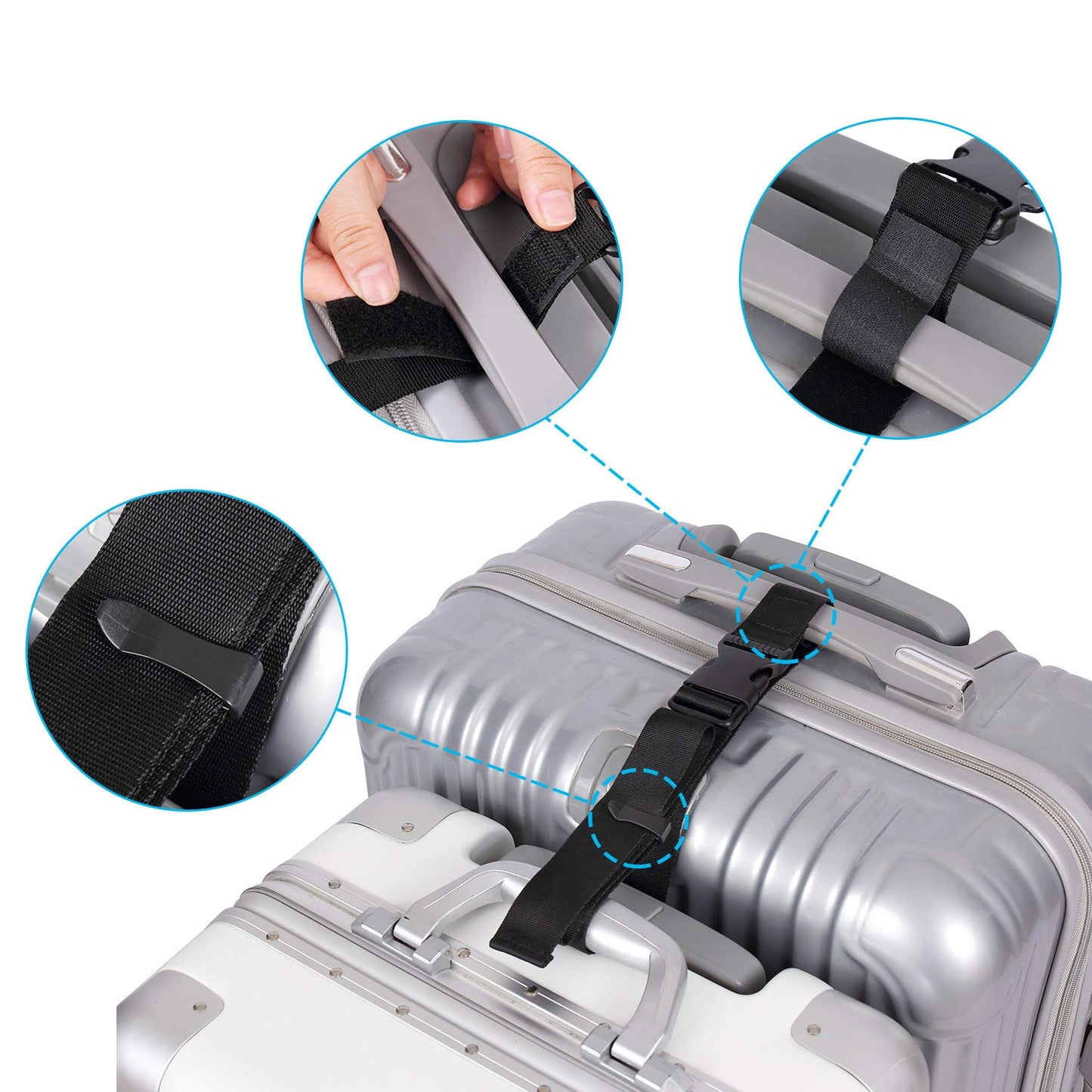 Vigorport Luggage Connector Straps 2-Pack – Adjustable Add-A-Bag Travel Accessories to Connect 3 Suitcases, Black, Extended Size