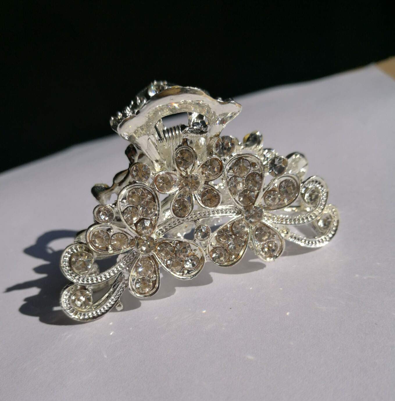 Numblartd Vintage Silver Chic Alloy Fancy Hair Claw Jaw Clips Pins with White Rhinestone - Fashion Retro Hair Catch Hair Updo Grip Hair Accessories