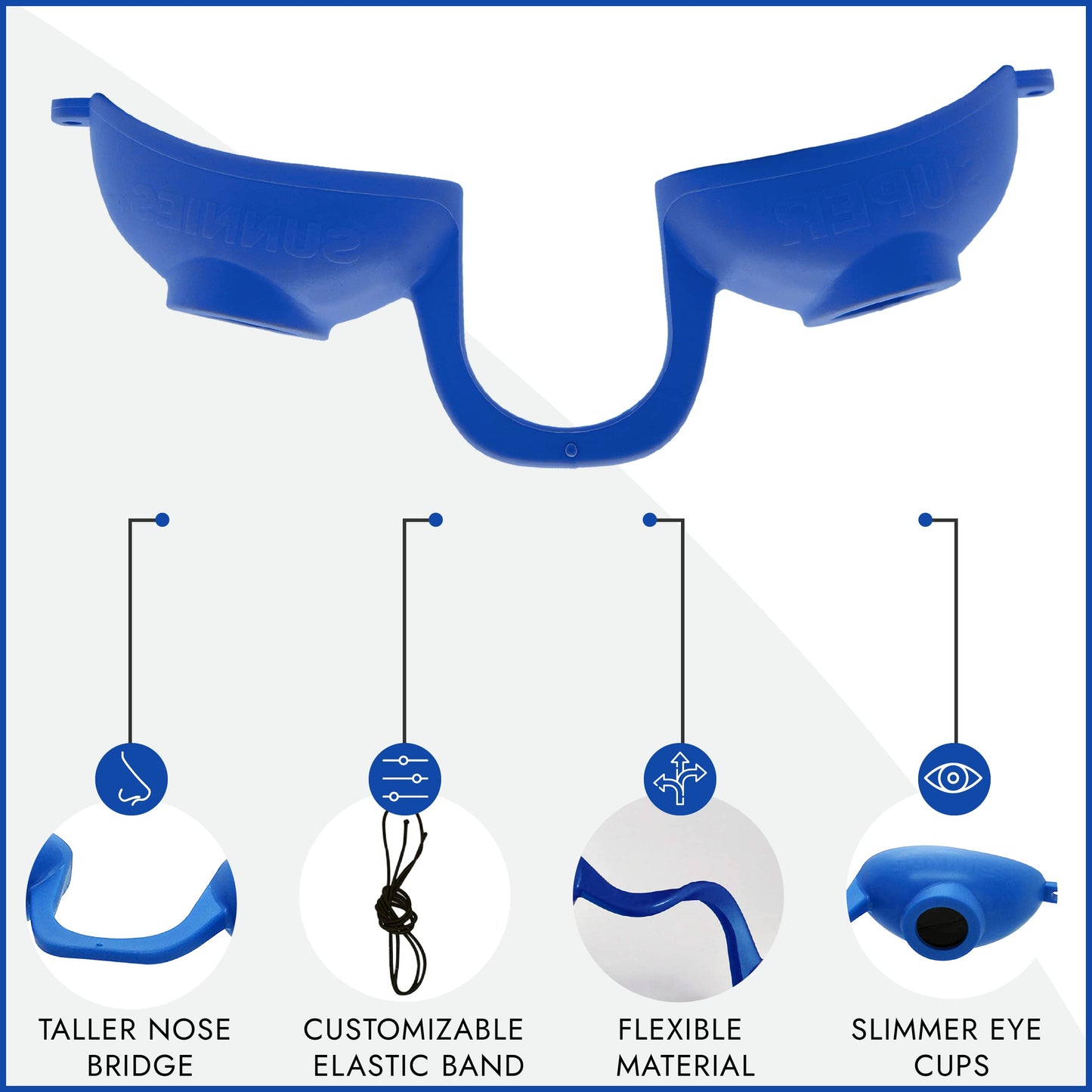 Super Sunnies Evo Flexible UV Eye Protection FDA Compliant, Tanning Bed Goggles, Red Light Therapy Glasses - Blue