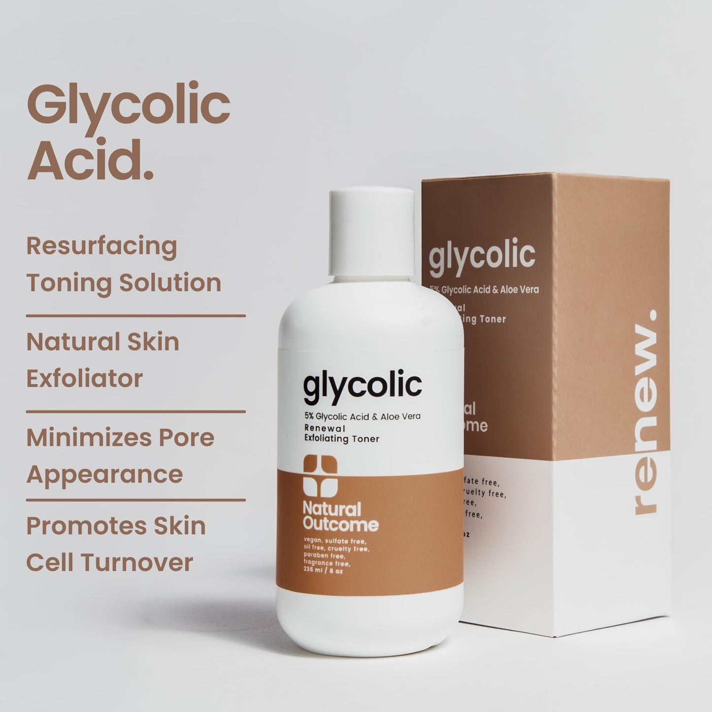 Natural Outcome Glycolic Acid Toner 5% for Face | Gentle Exfoliating Toner - with Aloe Vera & Quinoa Extract | Advance Anti-Aging Toning Solution
