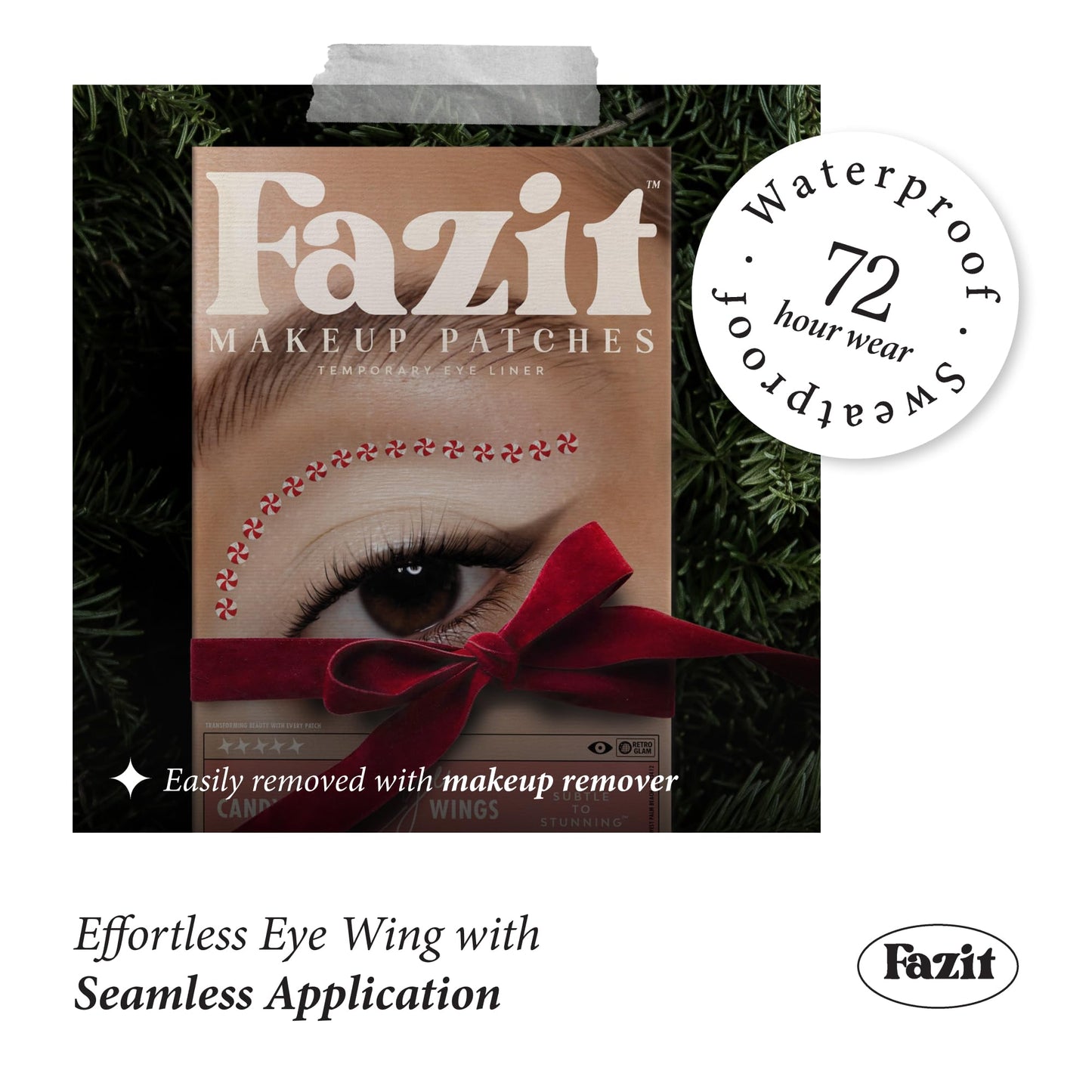 Fazit Makeup Patches - Candy Cane Eye Wings - Glow Up Make-Up Patches - Cute Glitter Makeup Accessories For Women - Cosmetic Glitter For Face