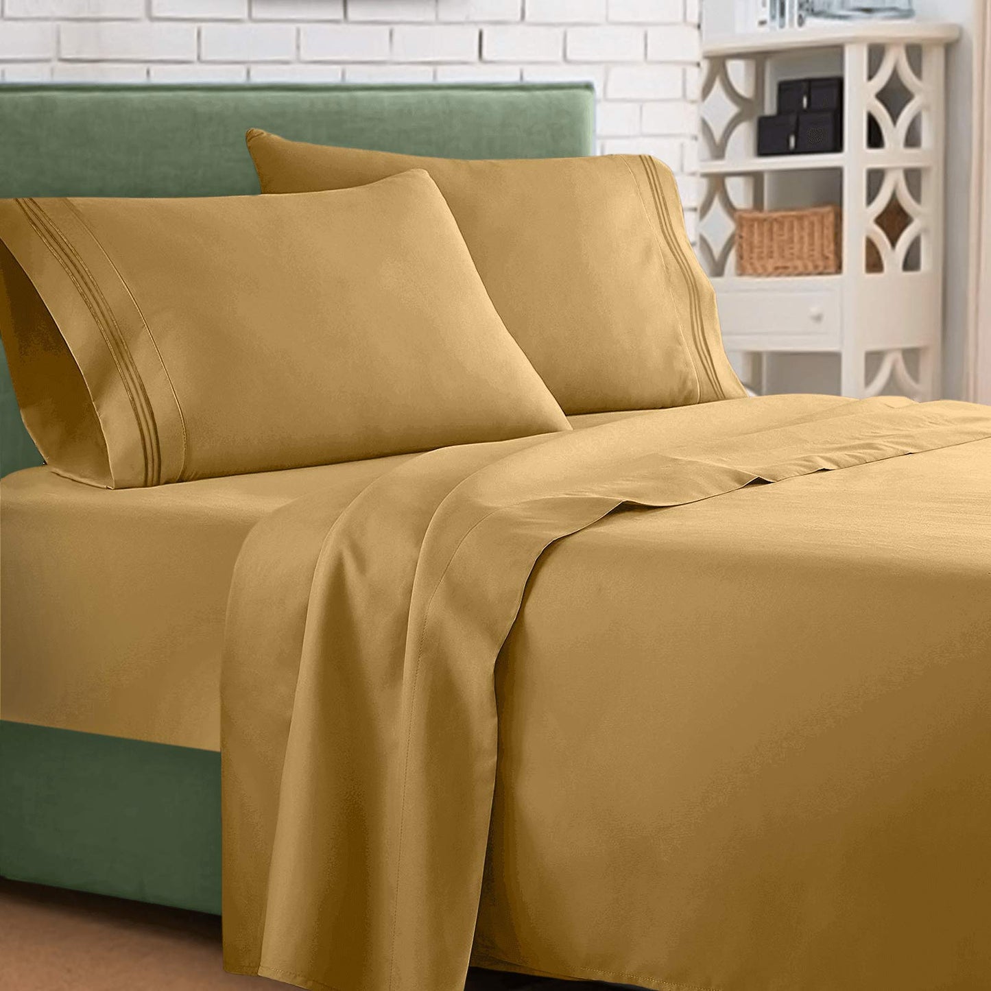 Clara Clark ® Supreme 1500 Collection 4pc Bed Sheet Set - Queen Size, Camel Gold