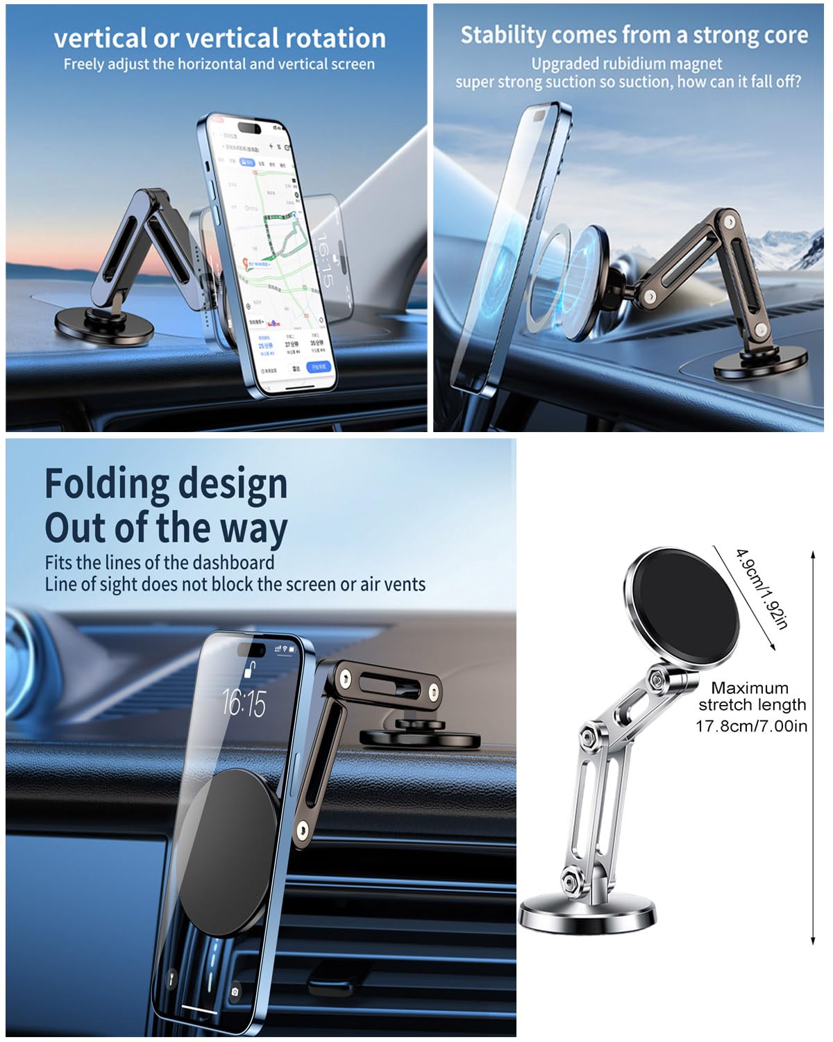 Sellwell Phone Holders for Your Car, 360° Rotation Magnetic Phone Holder, Strong Magnets Car Mount Compatible with All Models (1 Piece)