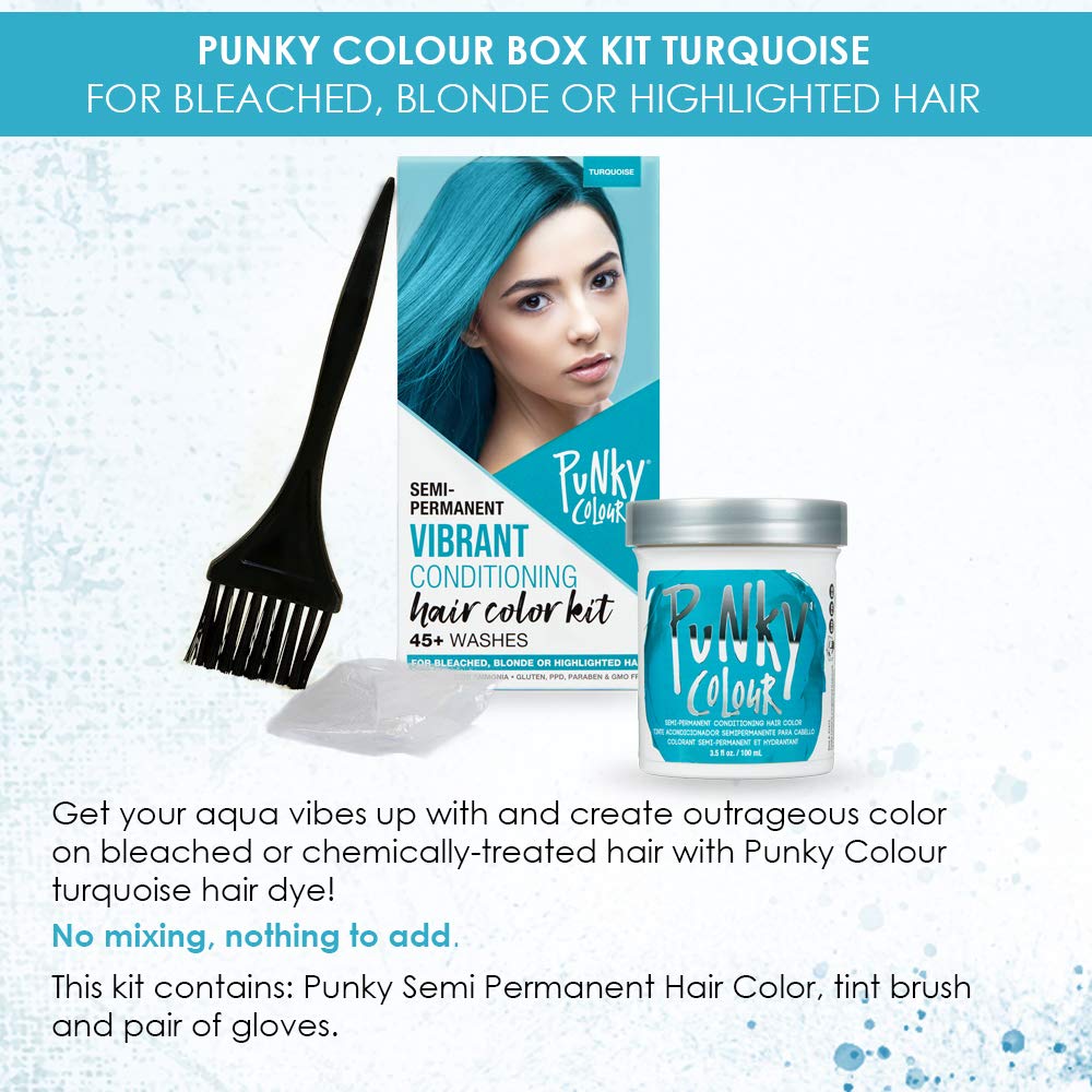 Punky Colour Box Kit Turquoise Semi Permanent Hair Color - Vegan, Cruelty-Free Conditioning Hair Dye, Lasts Up to 35 Washes