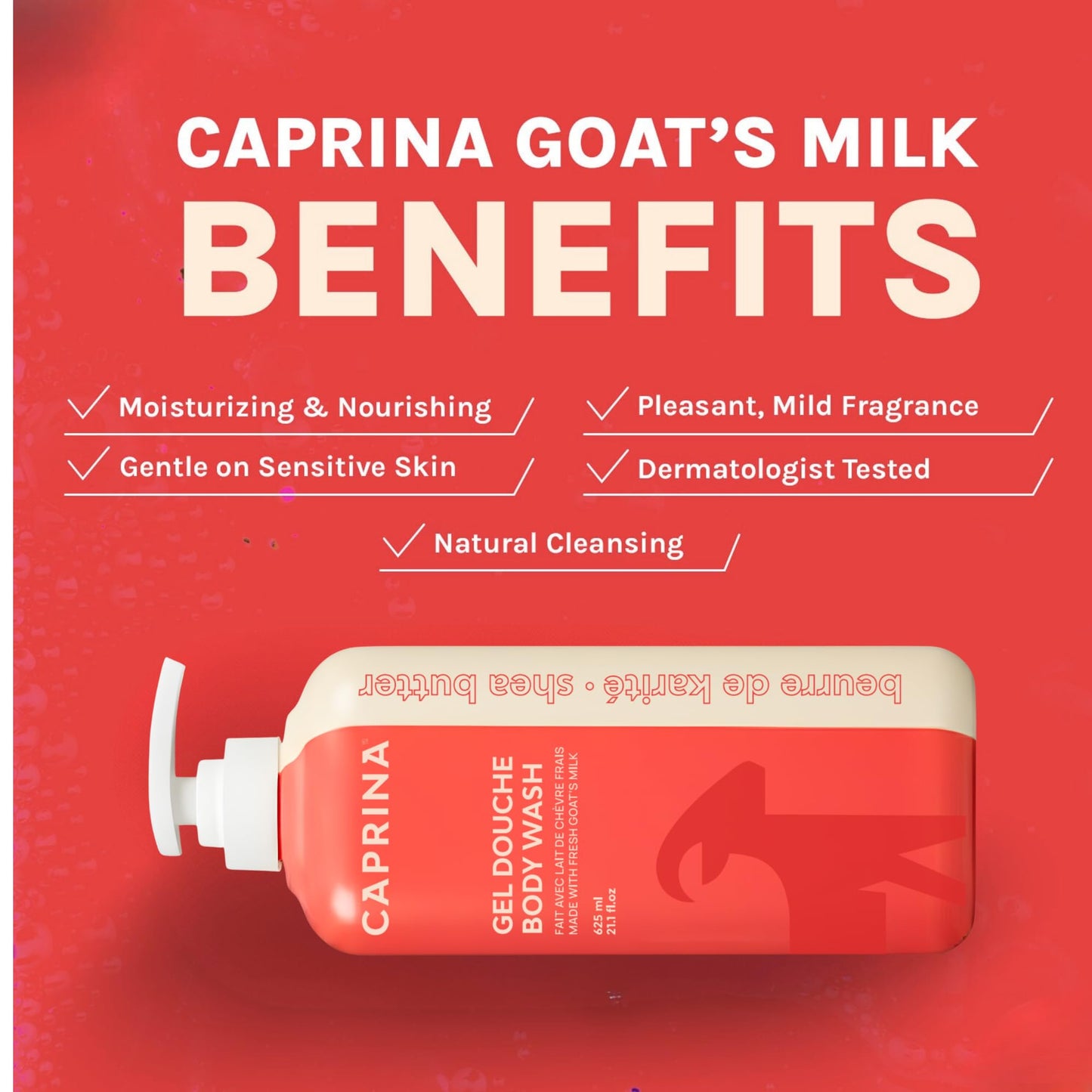 Caprina by Canus Goat Milk Body Wash, SHEA BUTTER, 625 ml (21.1 fl oz), Moisturizing Daily Cleanser, Rich Creamy Lather, Made in Canada