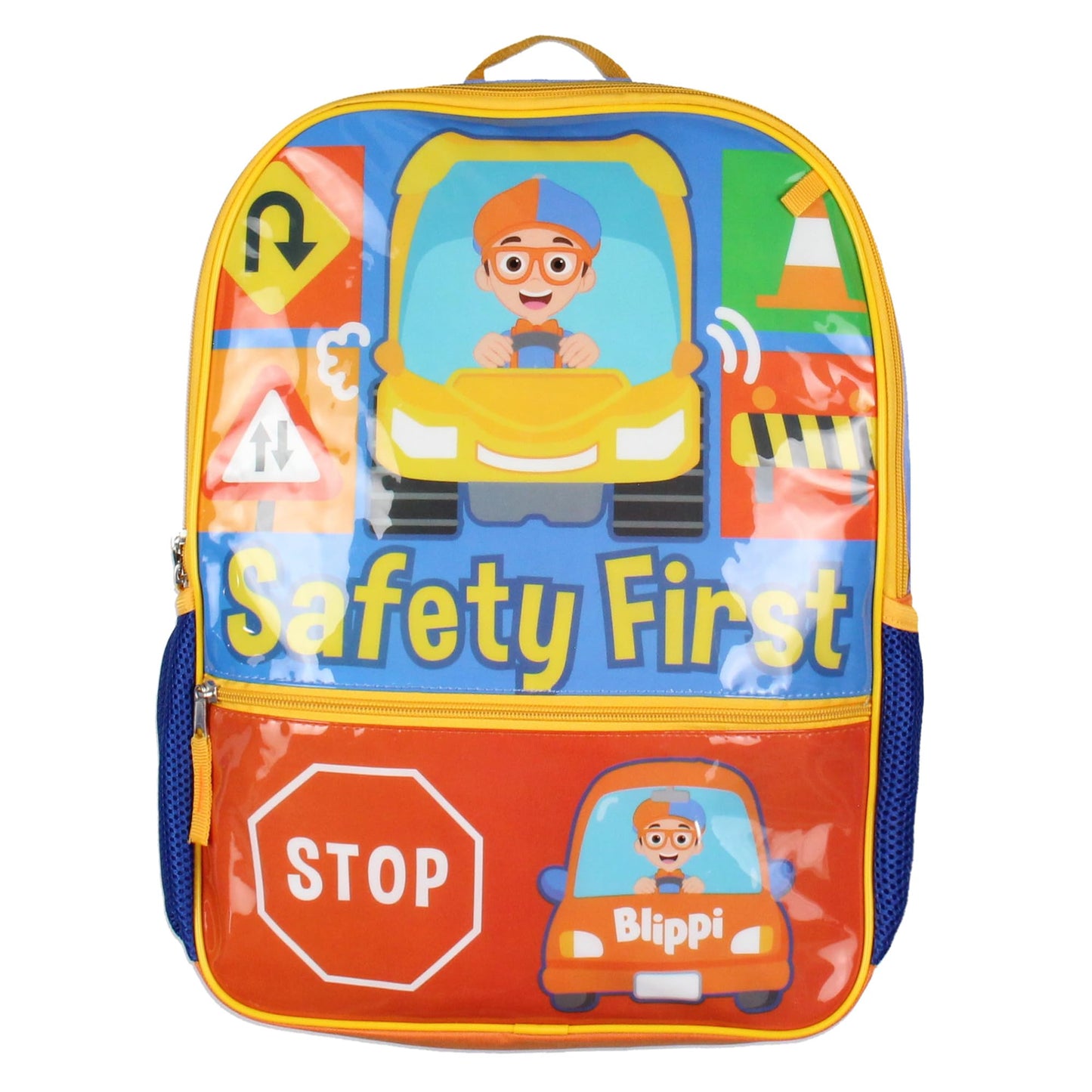 AI ACCESSORY INNOVATIONS Blippi Backpack Safety First Kids School Travel Backpack 5 Pc Set With Lunch Box, Drawstring Bag, Water Bottle, and Pencil Case