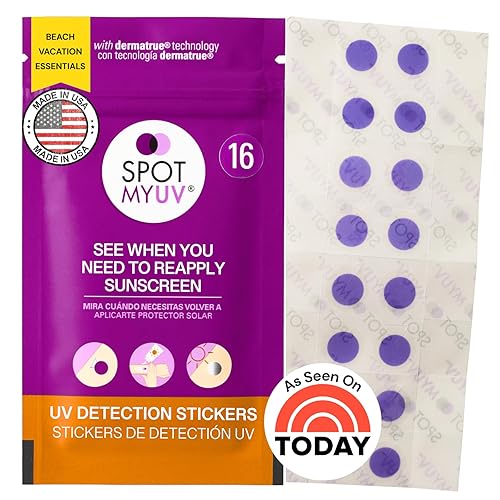 SpotMyUV UV Detection Stickers for Sunscreen with Patented Dermatrue SPF Sensing Technology, Know When to Reapply Sunscreen to Help Prevent Sunburn