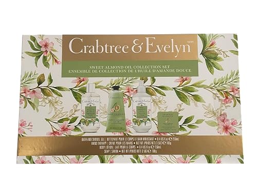 Crabtree & Evelyn Sweet Almond Oil Collection Set (Bath & Shower Gel 8.4 fl oz, Hand Therapy 3.5 oz, Body Lotion 8.4 fl oz, Bar Soap 3.5 oz) Beauty & Personal Care Crabtree & Evelyn
