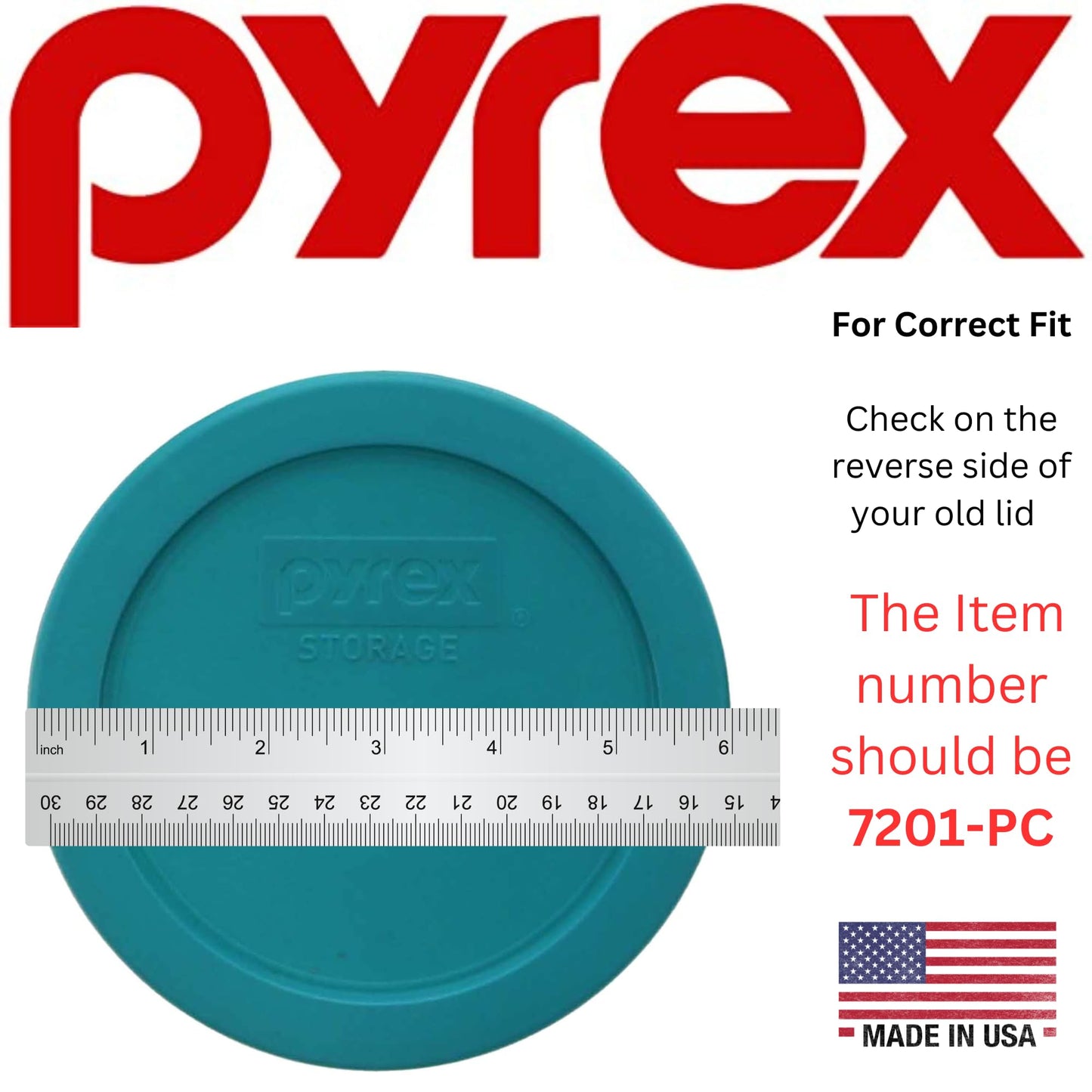 Pyrex 7201-PC 4-Cup Turquoise Plastic Replacement Food Storage Original Genuine Pyrex Lid, Made in USA - 4 Pack