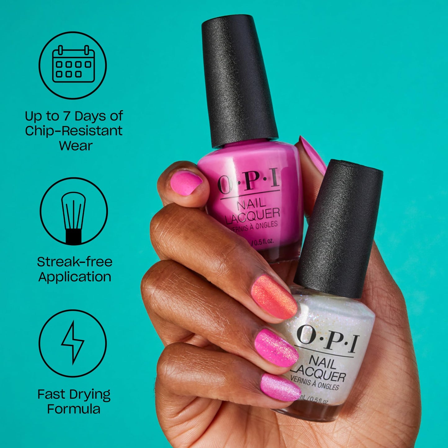 OPI Nail Lacquer Gelato on My Mind | Opaque Bright Blue Crème Chip Resistant Nail Polish | Vegan, Fast Drying, Streak Free