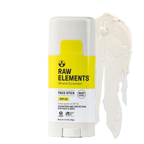 Raw Elements Face Stick SPF 50 All-Natural Mineral Sunscreen - Reef Safe, Water Resistant, Broad Spectrum UVA/UVB Protection, Safe For All Ages