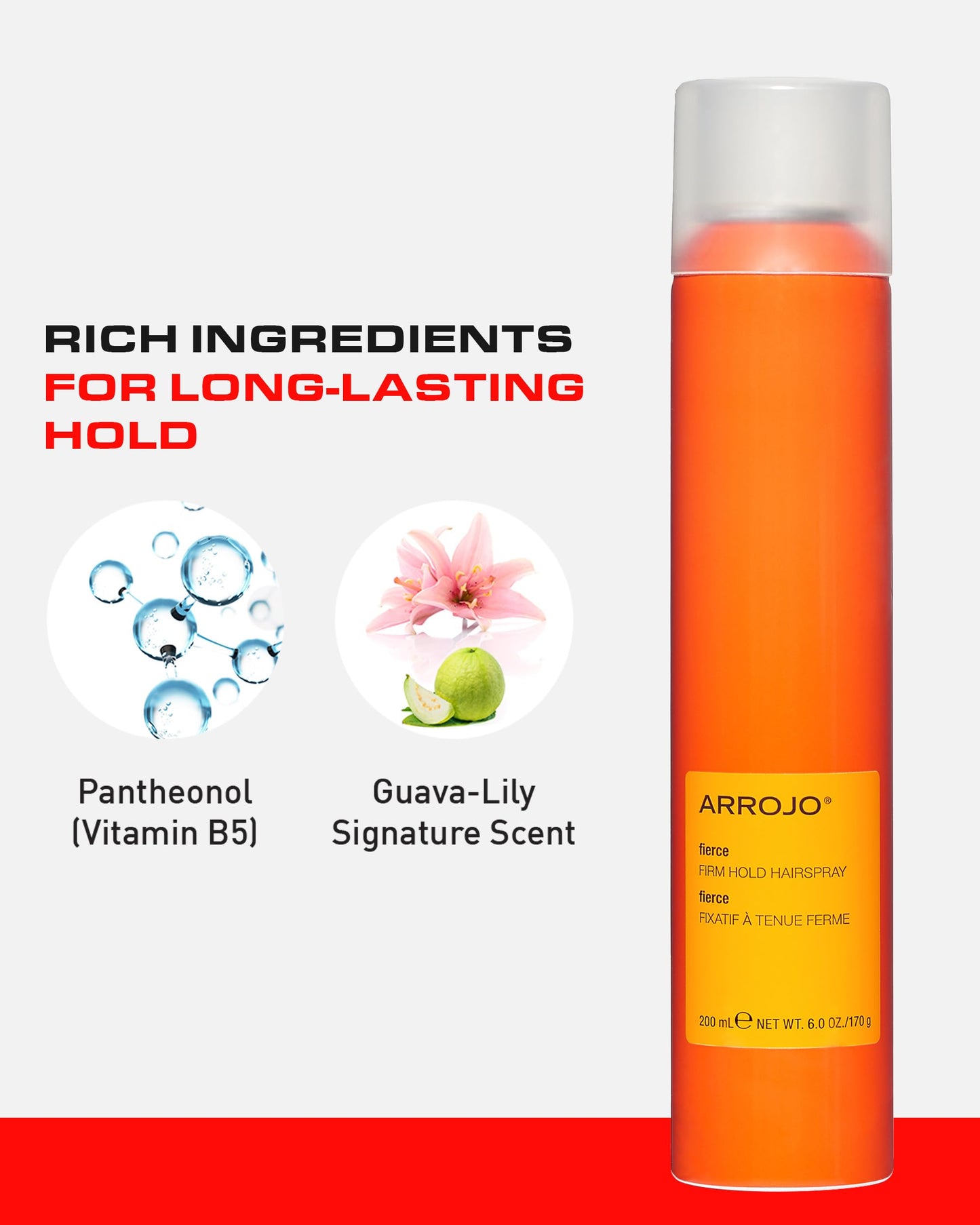 Arrojo Fierce Firm Hold Hairspray - Sulfate & Paraben-Free Firm Hold Hairspray - Anti Humidity Shine Spray for All Hair Types, 6 oz.