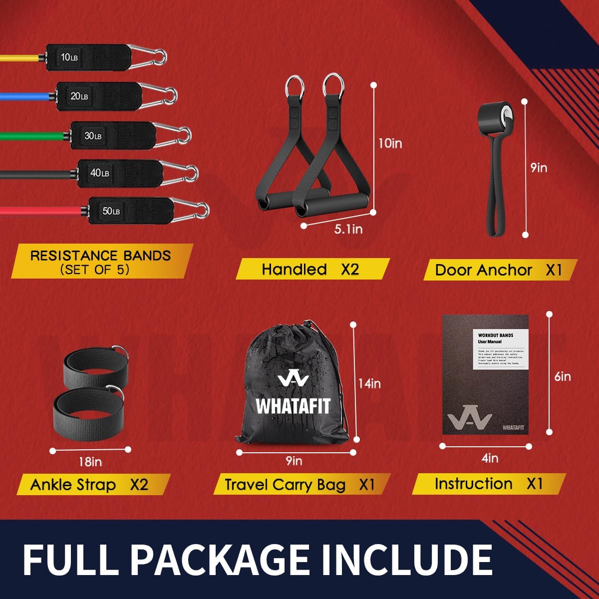 WHATAFIT Resistance Bands, Exercise Bands,Resistance Bands for Working Out, Work Out Bands with Handles for Men and Women Fitness, Strength Training…