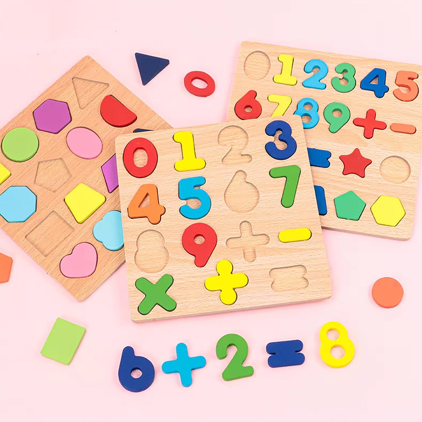 Wooden Puzzles for Toddlers – 3 Pack Alphabet, Number & Shape Montessori Puzzles for Kids Ages 3+ Boys & Girls