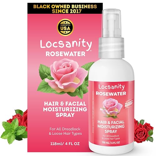 Locsanity Pure Rosewater Hair and Facial Spray - Trial Size Hydrating Face Mist to Soothe, Refresh, and Rejuvenate Skin, Reduce Oil and Buildup (4oz)