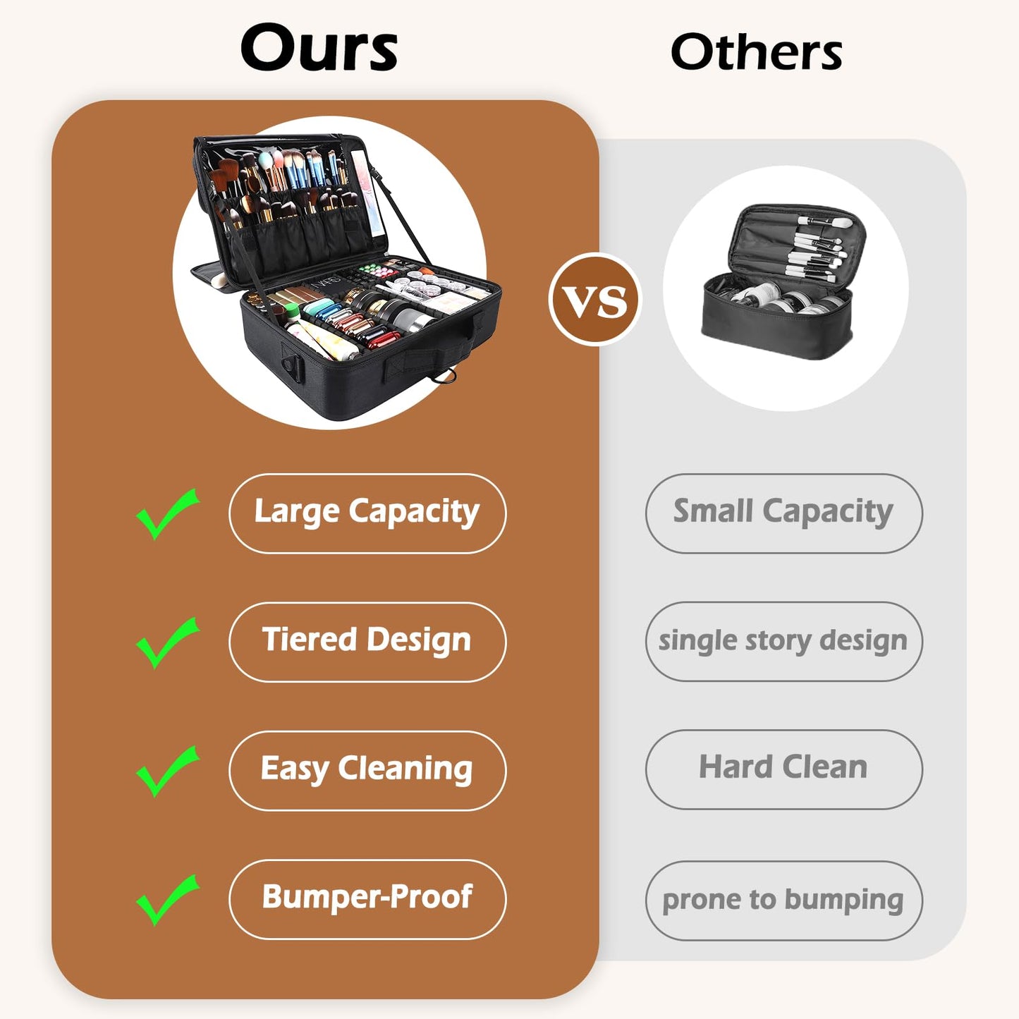 GCZC Large 16.5" Travel Makeup Train Case – Professional Cosmetic Organizer with Adjustable Dividers, Brush Storage & Shoulder Strap (Black)