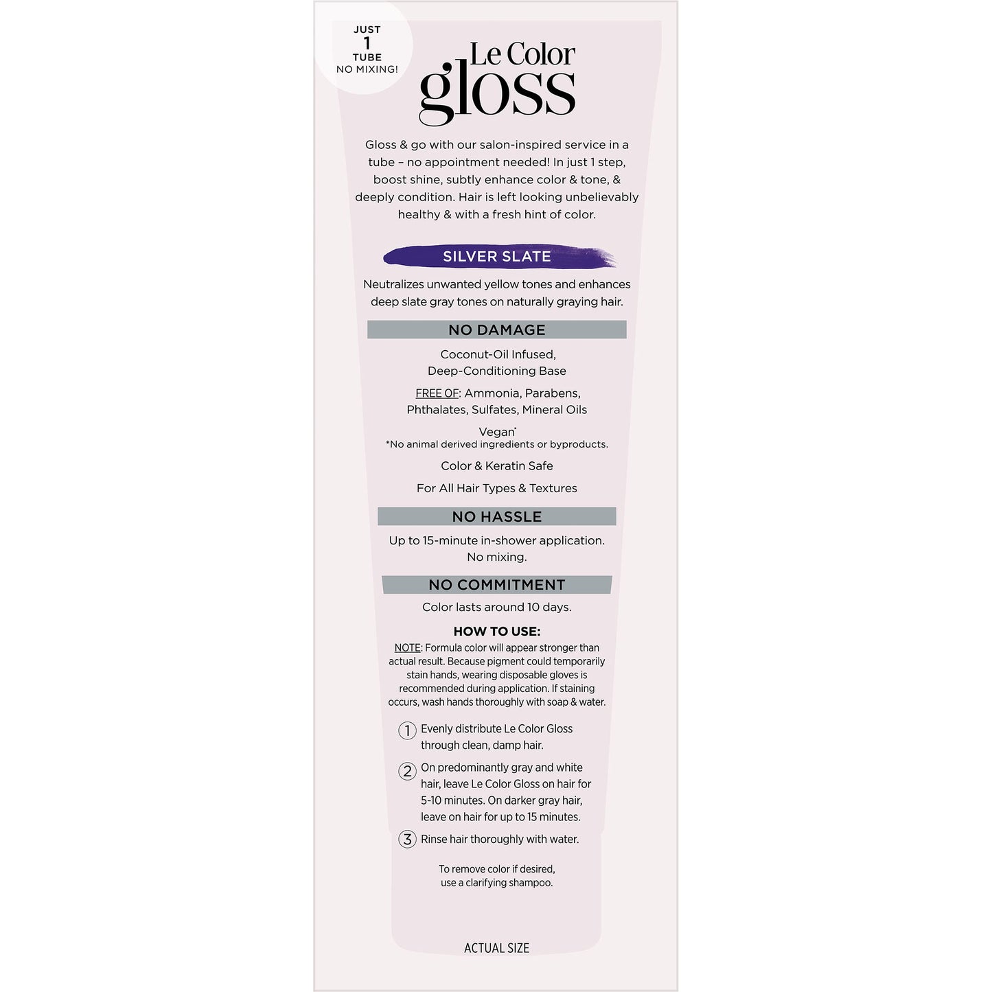 L’Oreal Paris Le Color Gloss One Step Toning Gloss, In-Shower Hair Toner with Deep Conditioning Treatment Formula for Gray Hair, Silver Slate, 1 Kit