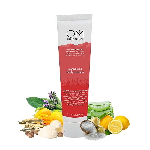 OM Botanical Magnesium Body Lotion | No Sting, No Itch | Ultra-Hydrating Organic Body Butter & Magnesium Cream for Hands, Feet & Body |