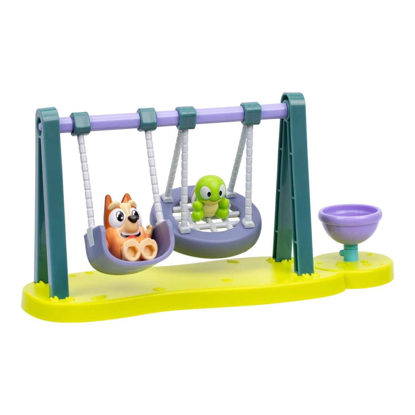 Bluey Mini Playsets, Turtleboy Playground Playset, Includes Articulated Wide-Eyed Bingo Figure and Turtleboy, Swing & Spin Together on The Playground