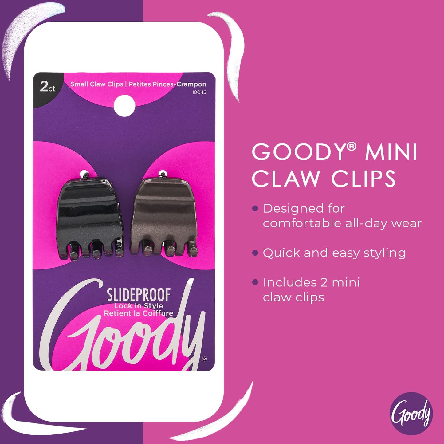 Goody SlideProof Mini Claw Clips, 2 Ct, Black/Brown, Secure Grip for Quick & Easy Hairstyles, Chic Hair Styling Accessories for Women, Men, Boys