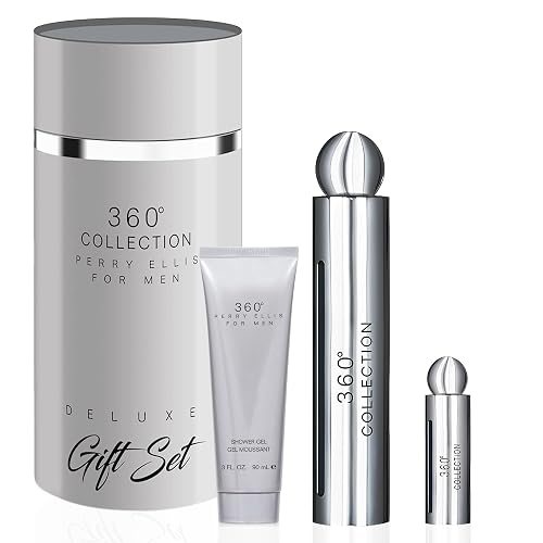 Perry Ellis 360° Collection for Men Gift Set - 3.4 fl oz Eau de Toilette, 3 oz Shower Gel, .25 fl oz EDT mini travel spray