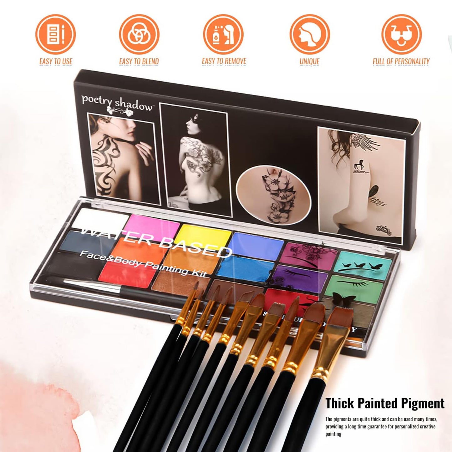 BRIMFULITE Face Painting Kit Non-toxic Body Paint Washable 18 Colors Facepaint Makeup Kit for Adults with 10 Face Paint Brushes for Halloween Party