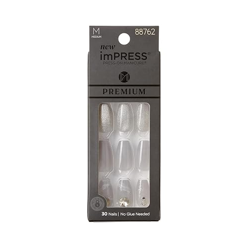 KISS imPRESS Press-On Manicure Premium Collection Fake Nails - Legacy, Gray, V-Cut Stone, Medium & Ballerina/Coffin Shape, Easy To Apply, Super Hold Beauty & Personal Care imPRESS