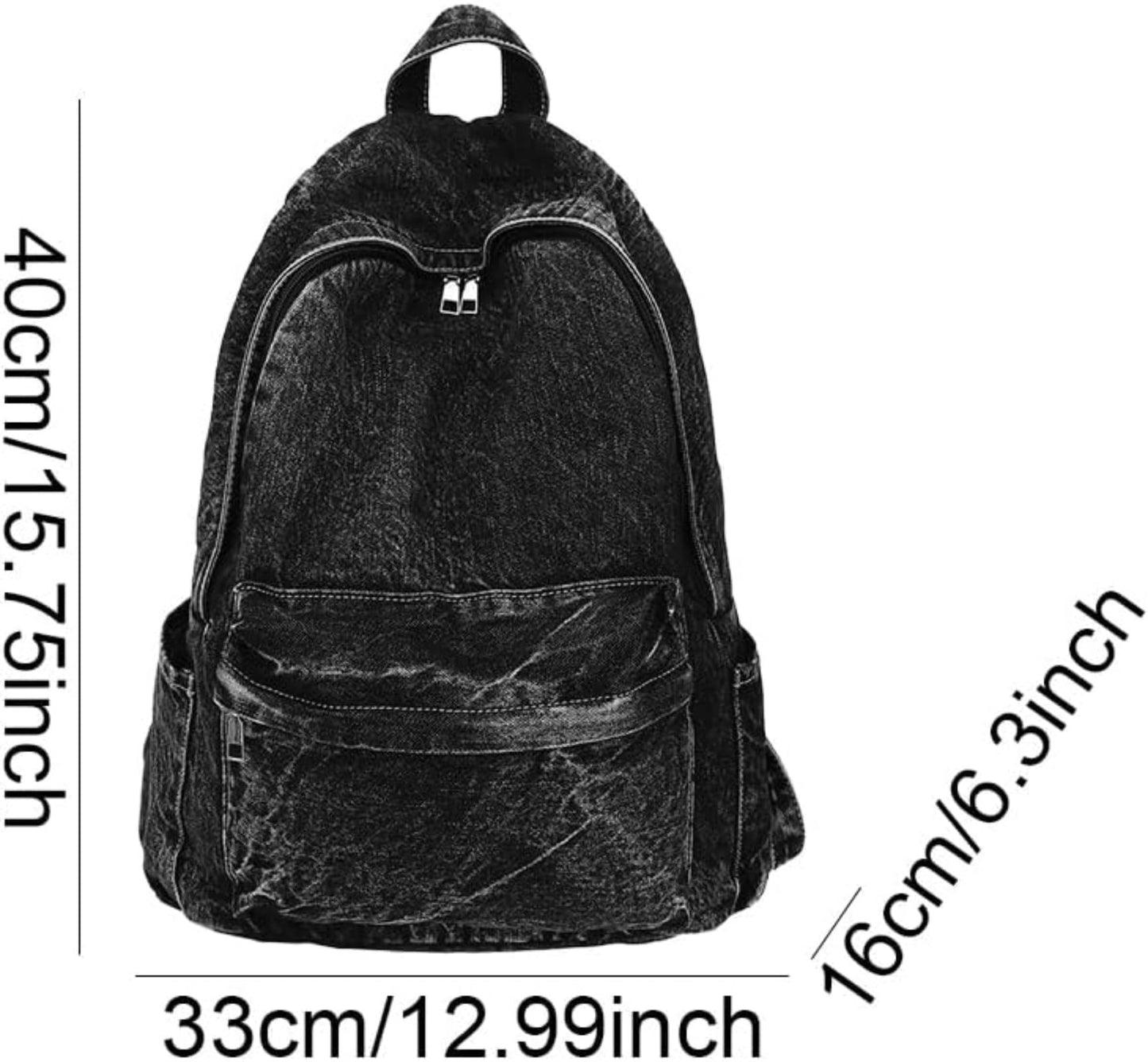 Dybag Vintage Denim Unisex Backpack, Multi-Pockets, Retro, Sturdy, Travel (Black)