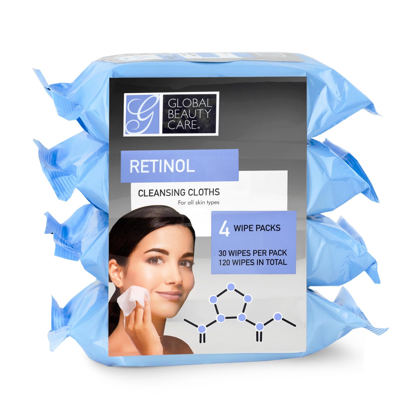 Global Beauty Care Retinol Makeup Remover Wipes with Collagen Renewing Support - Facial Cleansing Cloths, Remove Waterproof Mascara, Oil & Dirt