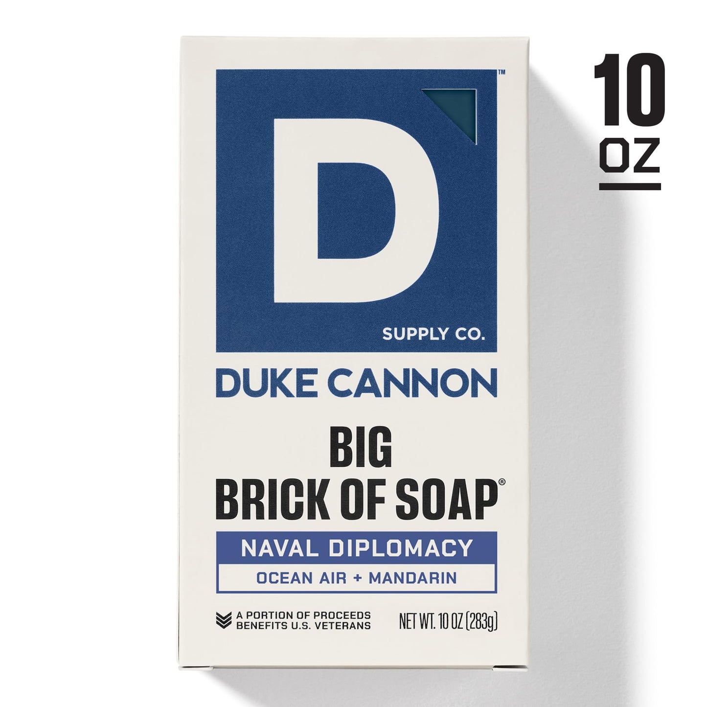 Duke Cannon Naval Diplomacy Big Brick of Soap - Ocean Air and Mandarin Scent - 10oz Bar Soap for Men Long -Lasting - Triple-Milled - Moisturizing