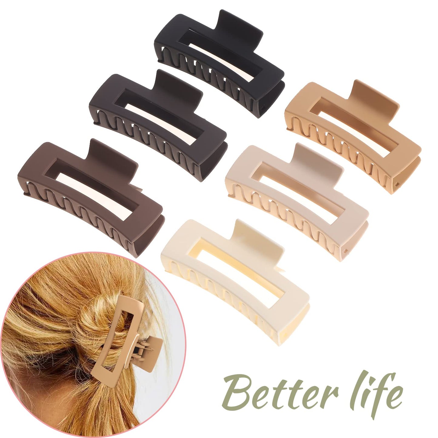 Alemaky 12 Pack Square Claw Clips, Big and Small Neutral Rectangle Hair Claw Clips, Non-slip Matte Large Hair Clips for Women,Strong Hold jaw clip Beauty and Personal Care Alemaky