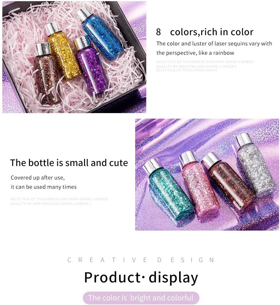 Body Glitter Gel Nail Hair Body Face Flash Eye shadow Glitter Cream Chunky Glitter Mermaid Scale Sequins Festival Painting Decoration Makeup (Pink)