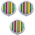 Stephanie Imports Set of 3 Double Sided Magnifying Round Compact Mirrors with Printed Insert (Colorful Stripes)