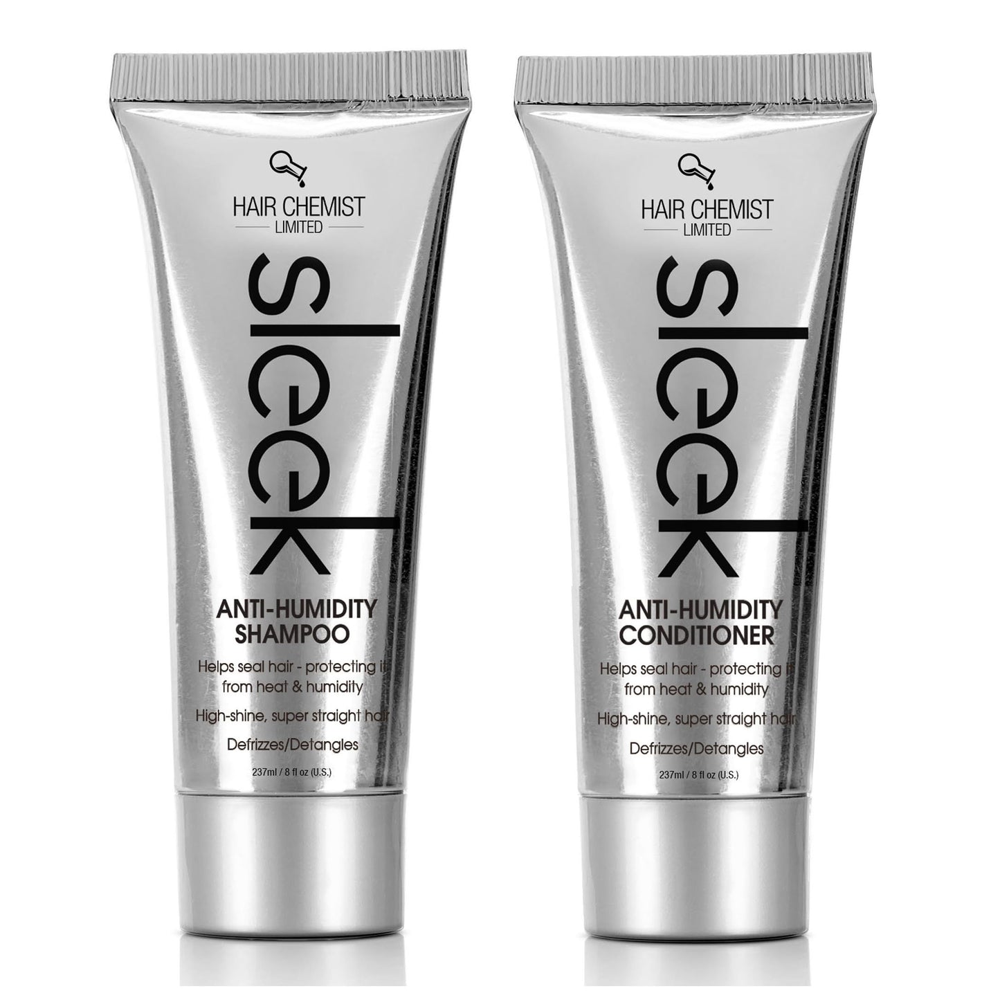 Hair Chemist SLEEK Anti Humidity Shampoo & Conditioner 8 oz. (2-PC SET) - Frizzy Hair Shampoo and Conditioner for Silky Hair & Super Straight Hair