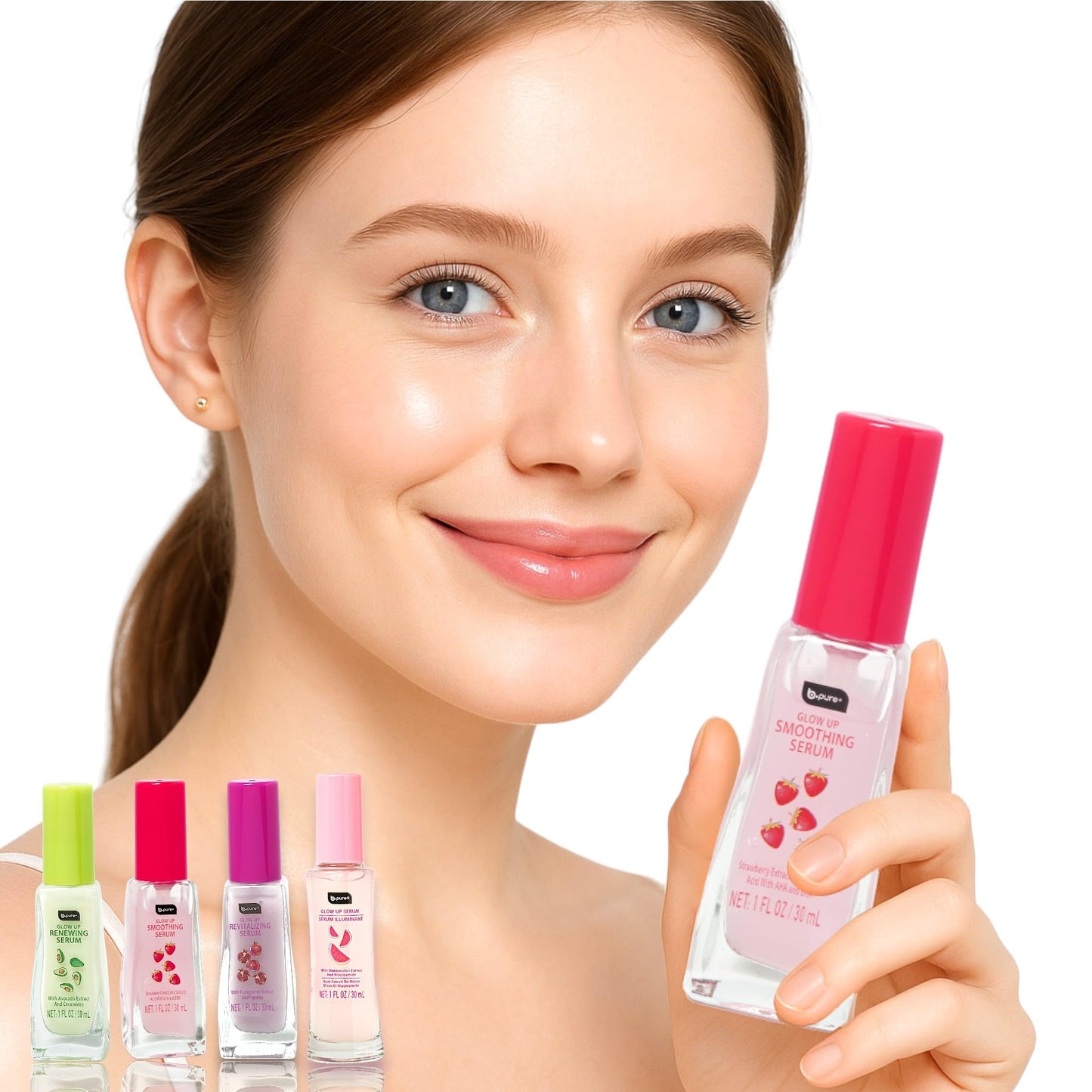 b.pure Glow Up Strawberry Smoothing & Exfoliating Face Serum | Strawberry Extract, Salicylic Acid & AHA/BHA | 1 oz, 3-Pack