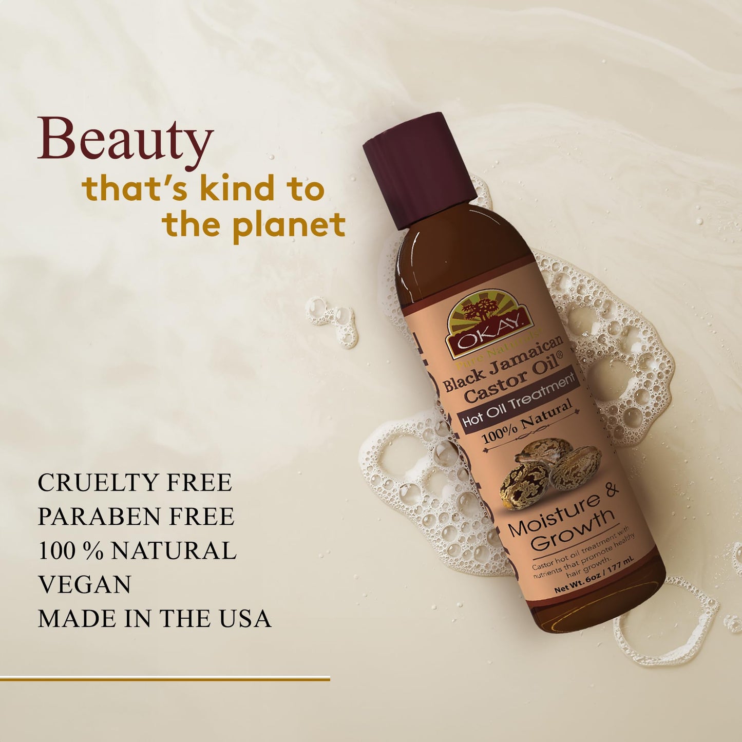 OKAY 100% Natural Black Jamaican Castor Hot Oil Hair Treatment - Castor Oil for Dry Damaged Frizzy Hair, Pure Therapy Blend with Jojoba for Men