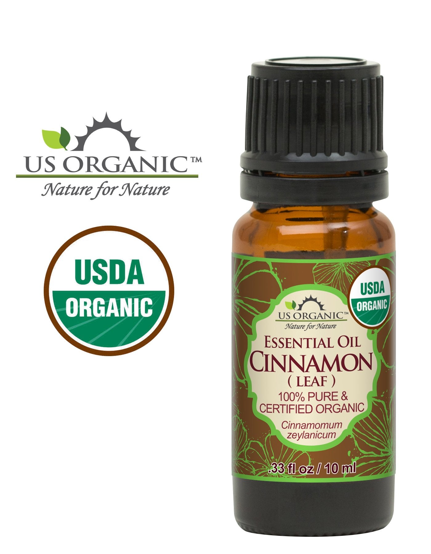 US Organic 100% Pure Cinnamon Leaf Essential Oil - USDA Certified Organic, Steam Distilled - W/Euro Dropper (More Size Variations Available) (10 ml