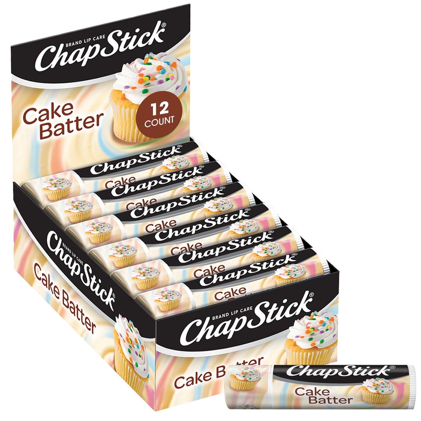 ChapStick Bulk Lip Balm, Cake Batter, 12-Pack - Delicious & Sweet Lip Moisturizer for Dry Lips, Birthday Gifts, Stocking Stuffers, 0.15 Oz Ea