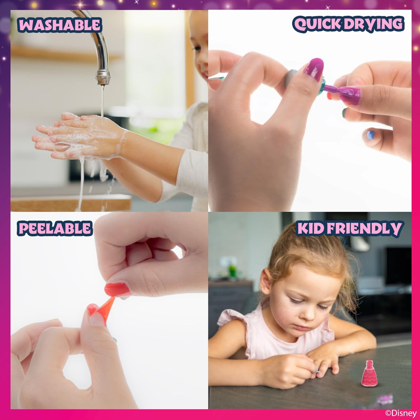 Townley Girl Disney Princess 18 Piece Water-Based Nail Polish Set, Castle Theme, Quick Dry and Peels-Off, Nail Paint Set for Girls, Perfect