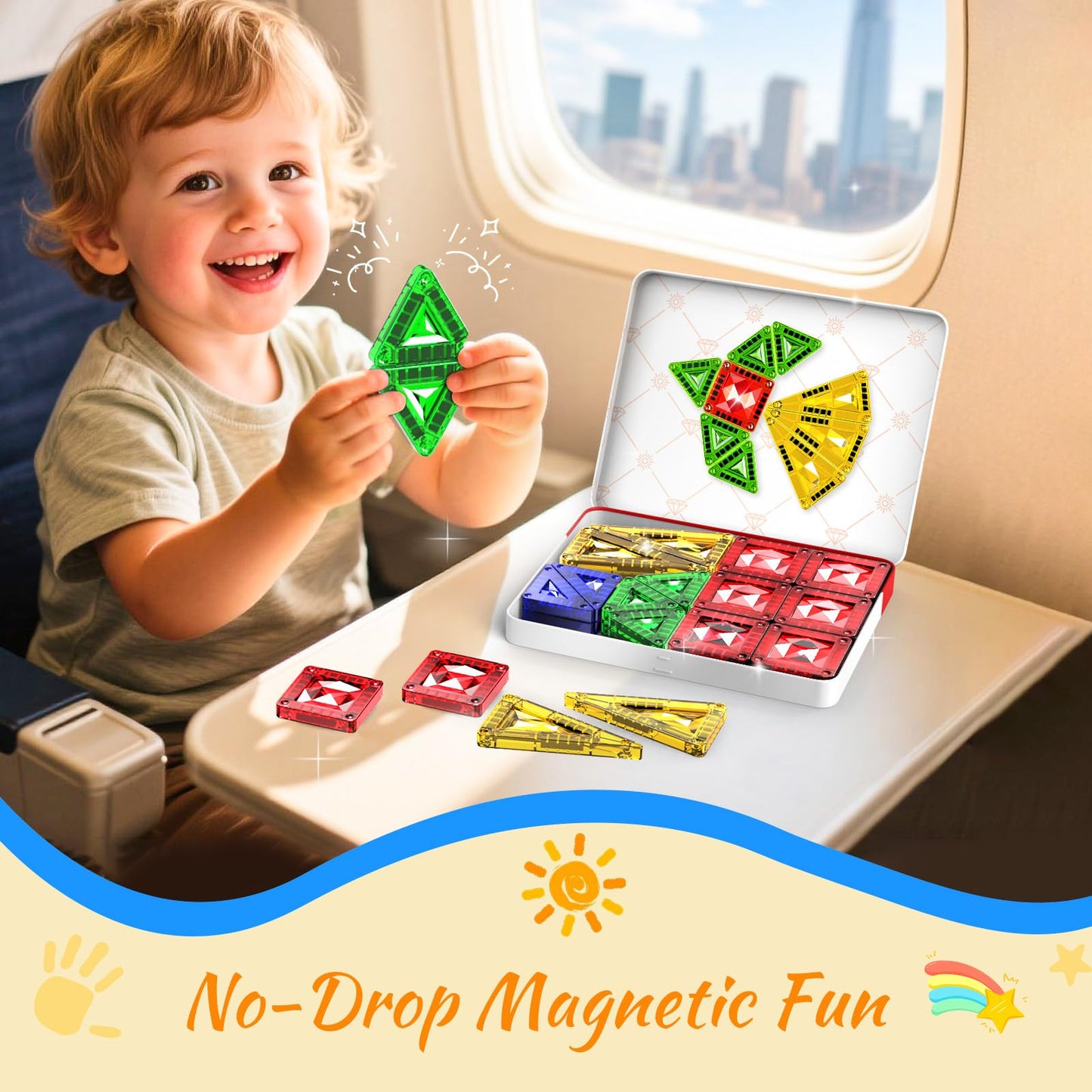 Zupooko Mini Magnetic Tiles – STEM Magnetic Building Blocks for Kids Ages 3–8, Montessori Sensory Learning Toy with Metal Storage Box, Gift