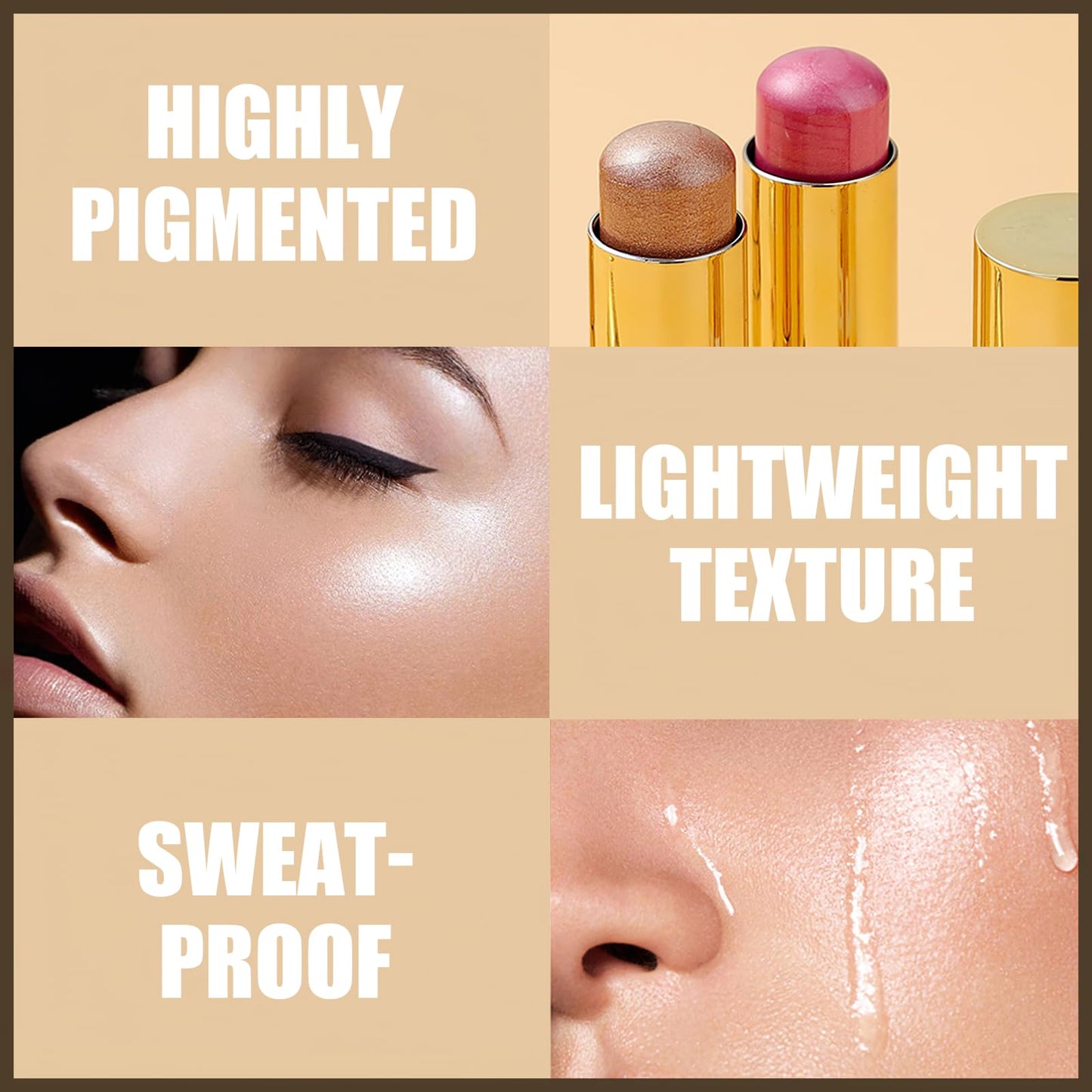 MIELIKKI Cream Eyeshadow Stick, Eye Shadow Pen, Shades with Highlighter Sticks & Blush Sticks, Long Lasting, Waterproof, Matte Finish, Eyeshadow #01