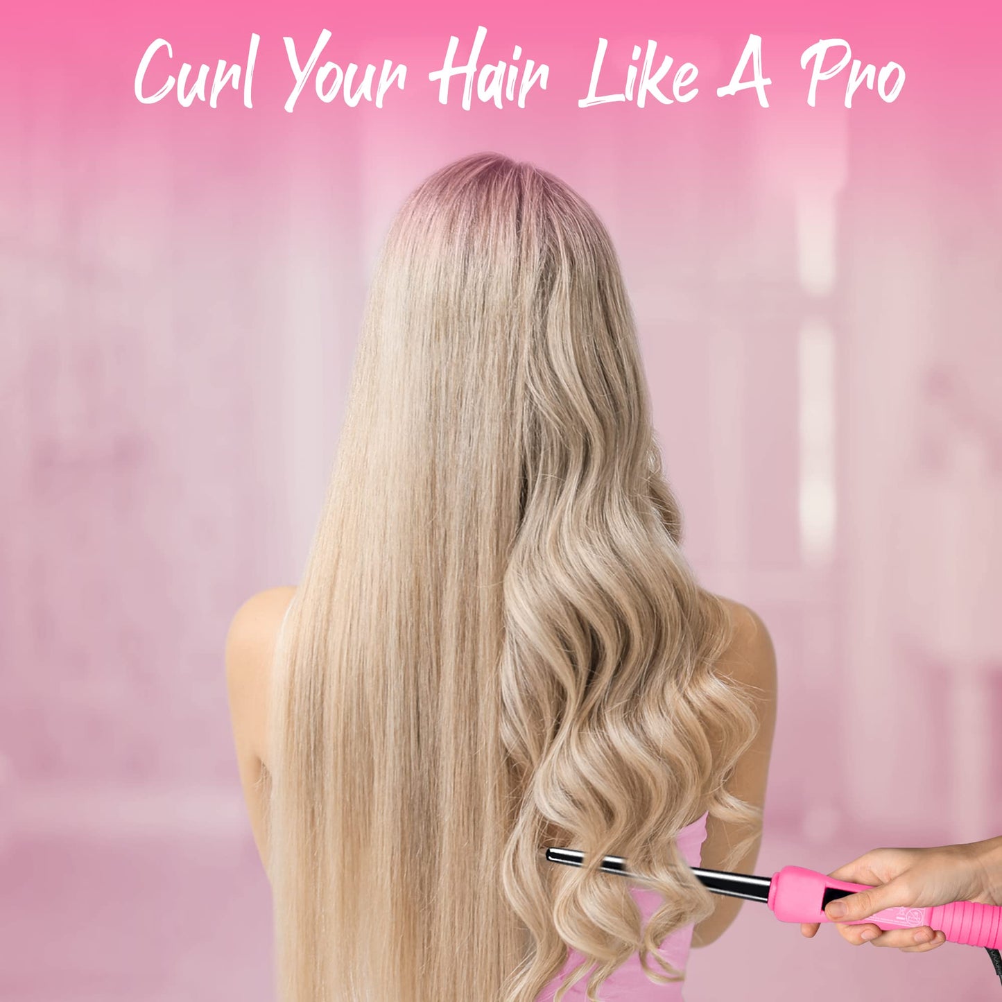 Herstyler Baby Curls Small Curling Wand - Mini Curling Iron - 1/2 to 3/4 Tapered - Small Barrel - Skinny - Pink