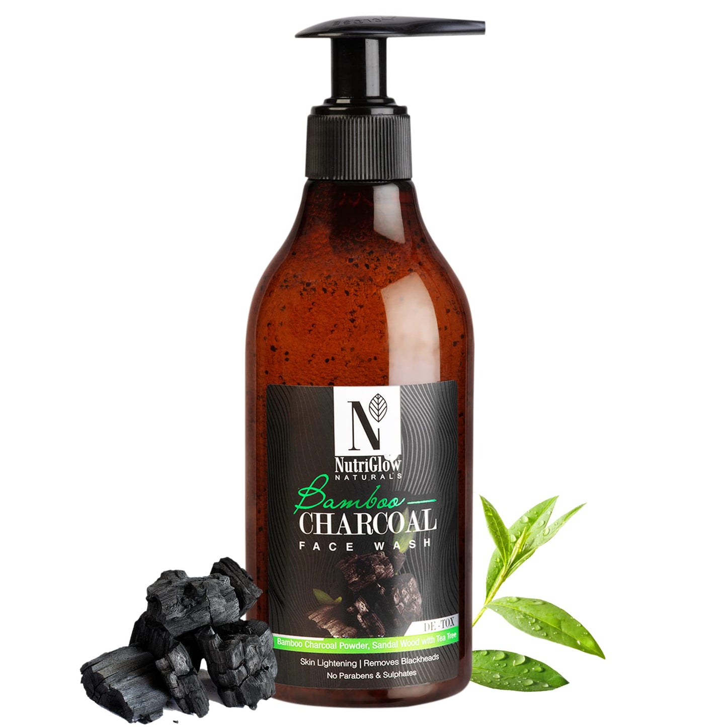 NUTRIGLOW NATURAL'S Bamboo & Charcoal Acne Face Wash With Rasberry Seed Oil, Jojoba Ester, Sandalwood & Aloe vera, Smoothen & Detox, Skin Lightening