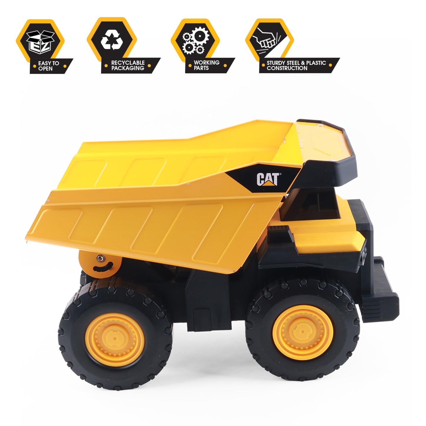 CAT Construction Real Steel Max Dump Truck 16" – Heavy-Duty Vehicle with Real Steel Body, Working Dump Bed & All-Terrain Wheels, Kids 3+