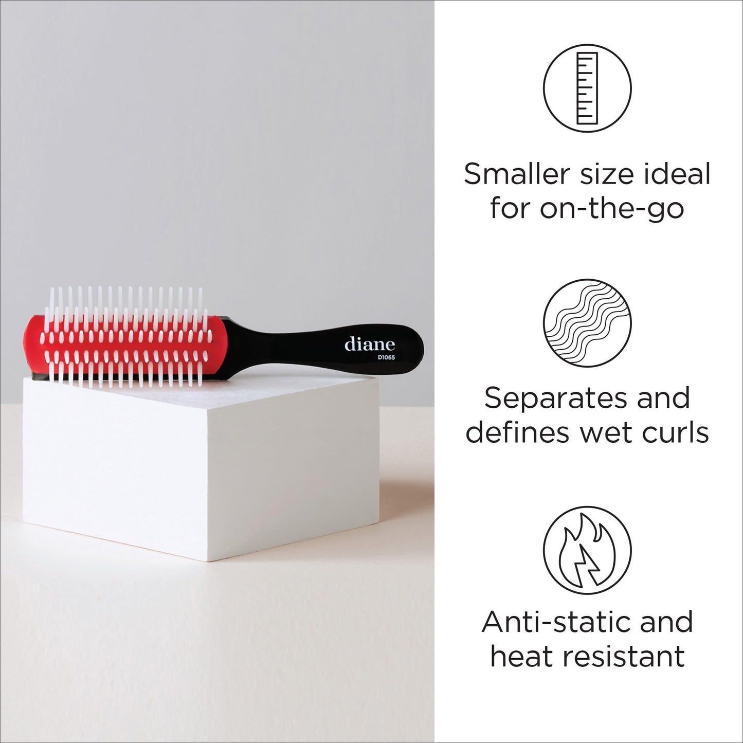 Diane Pro Mini Nylon Pin Styling Hairbrush for Detangling, Separating, Shaping, and Defining Wet or Curly Hair, Heat-Resistant, Anti-Static, Travel