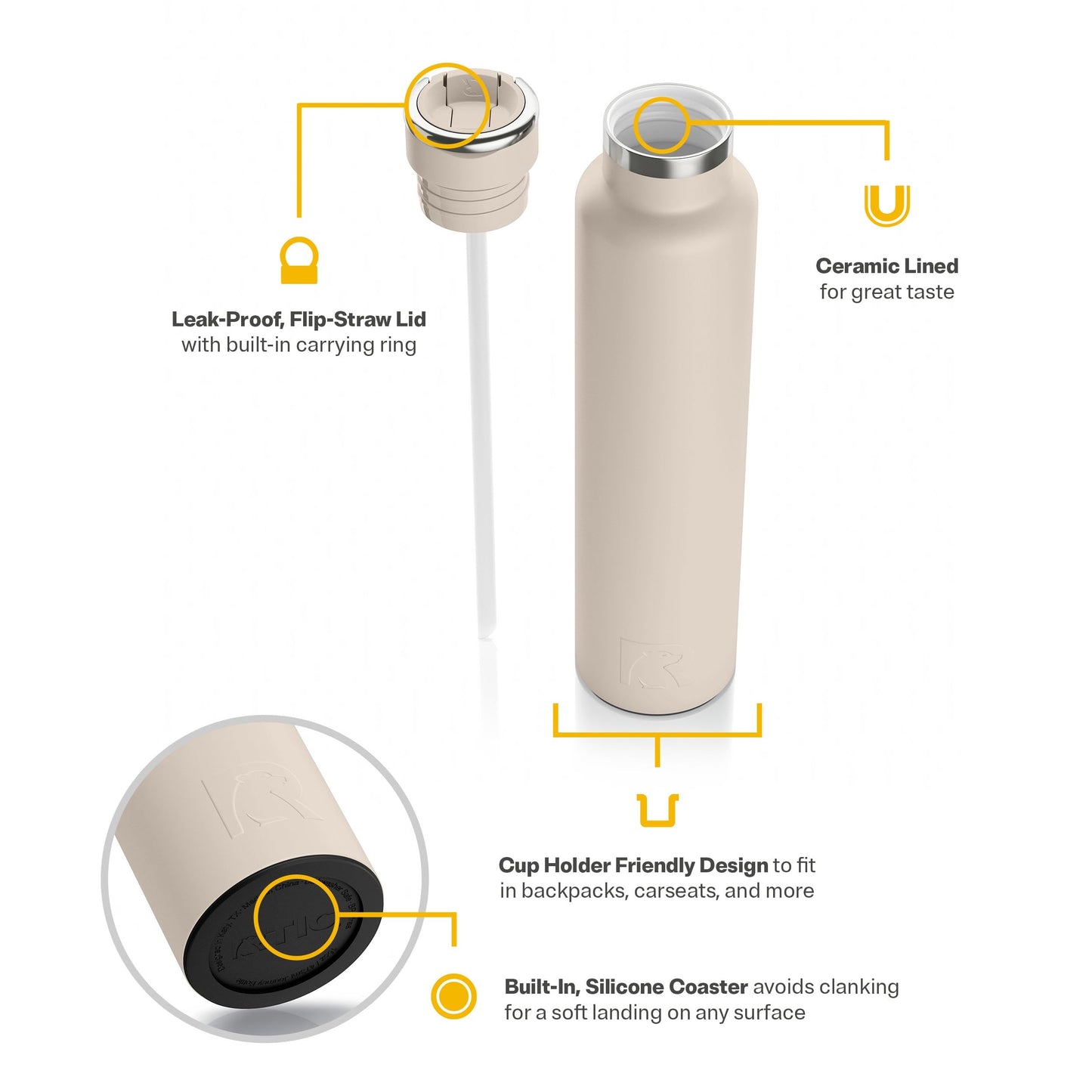 RTIC 26oz Journey Bottle Metal Ceramic Lined Stainless Steel Vacuum Insulated, BPA Free, Reusable, for Water, Hot and Cold Drinks, Travel, Sports