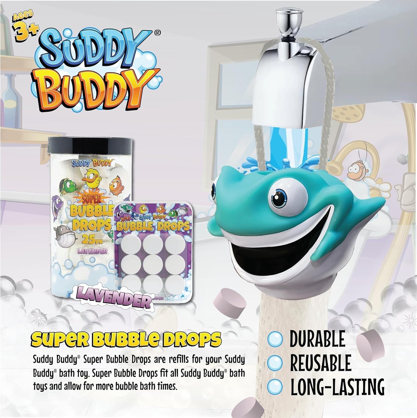 Suddy Buddy® Super Bubble Drop Refills - Fun & Easy Bath Bubbler for Kids Bubble Bath Toys 3+ - Non-Toxic, Hypoallergenic - 9 Count, Long-Lasting Fun Beauty and Personal Care Suddy Buddy